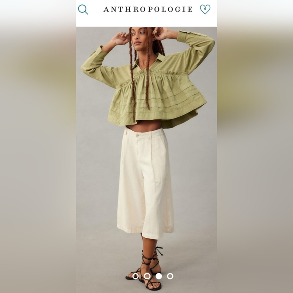 Pilcro Anthropologie 100%Cotton Pullover Long Sleeve Blouse Boho Olive Green S - Picture 11 of 16